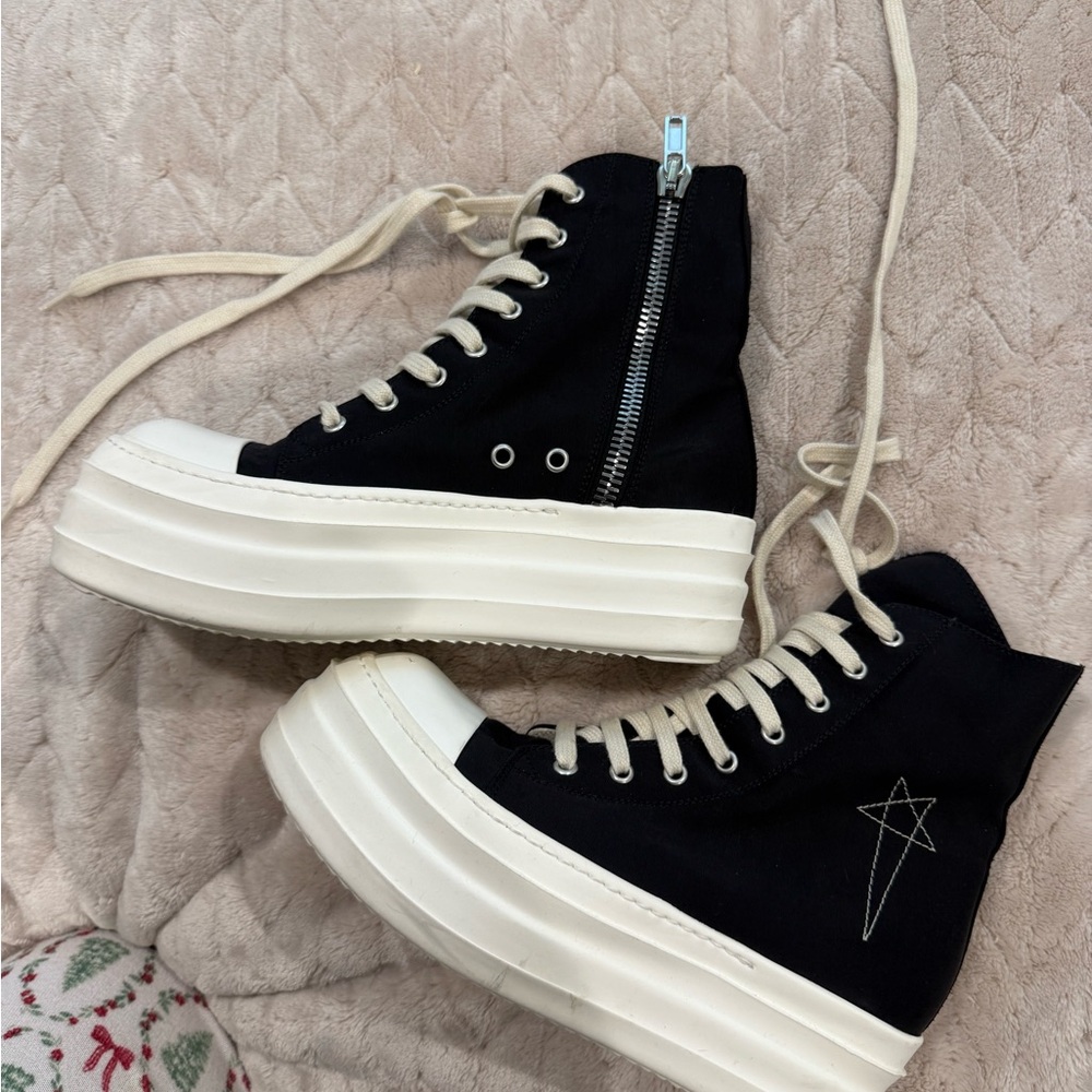 Rick owens DRKSHDW Black and White High-Top Platform Sneakers